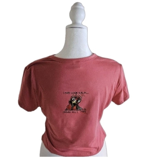 Upcycled Pink Coral Crop Top Graphic Tee Size Large - Picture 4 of 17